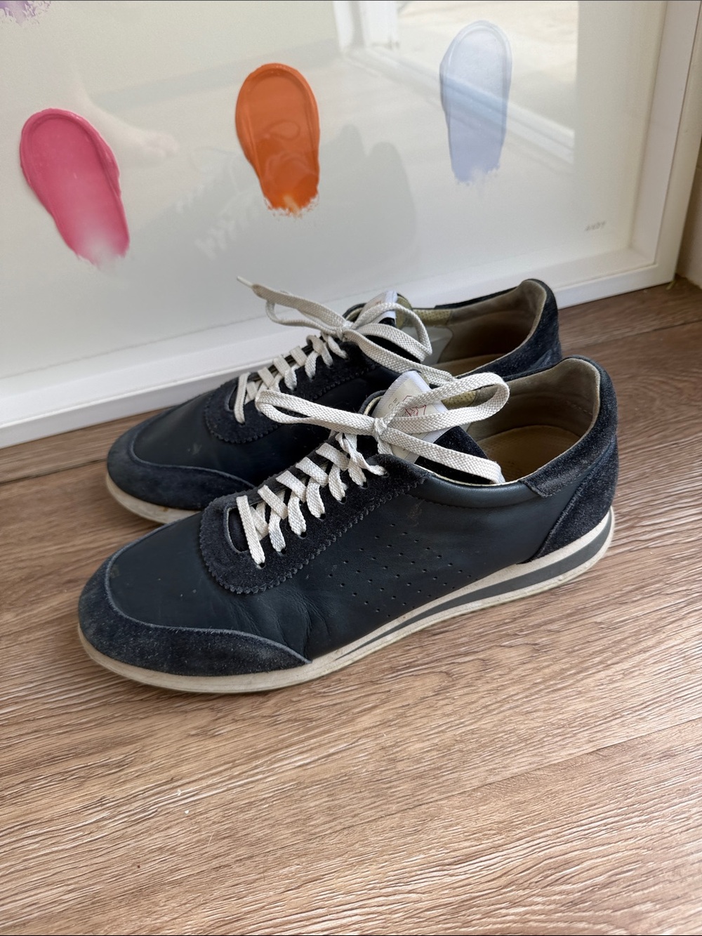 Brunello Cucinelli Men's Navy Casual Leather & Suede Sneakers - Classic Lace-Up - Picture 5 of 5